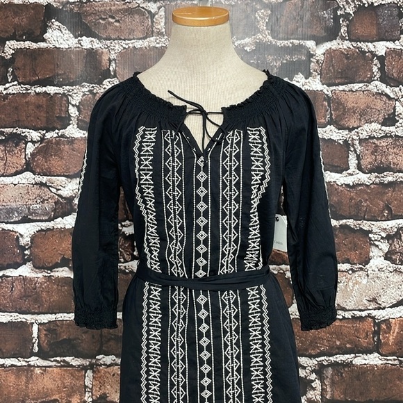 Caslon Dress Womens X Small Black Cream Embroidered NWT Sheath Bohemian - Picture 7 of 17